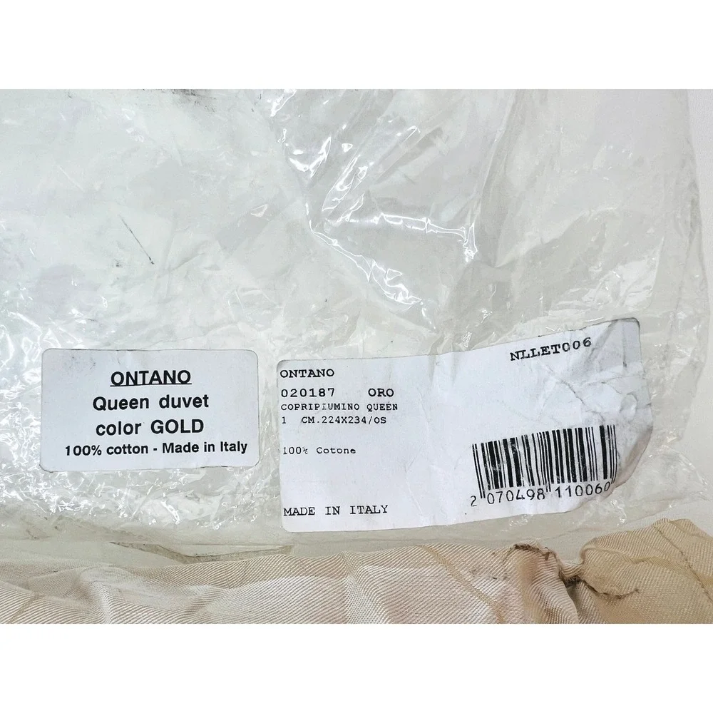 Letto Ontano Queen Duvet Cover Gold 100% Cotton Made‎ in Italy Leaf Print
